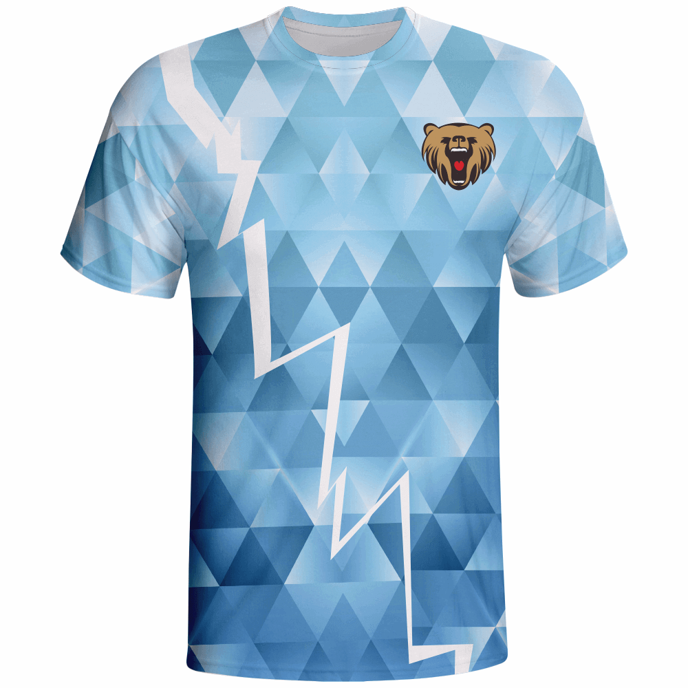 Good Quality 100% Polyester Custom Sublimated T-shirt of Light Blue Color