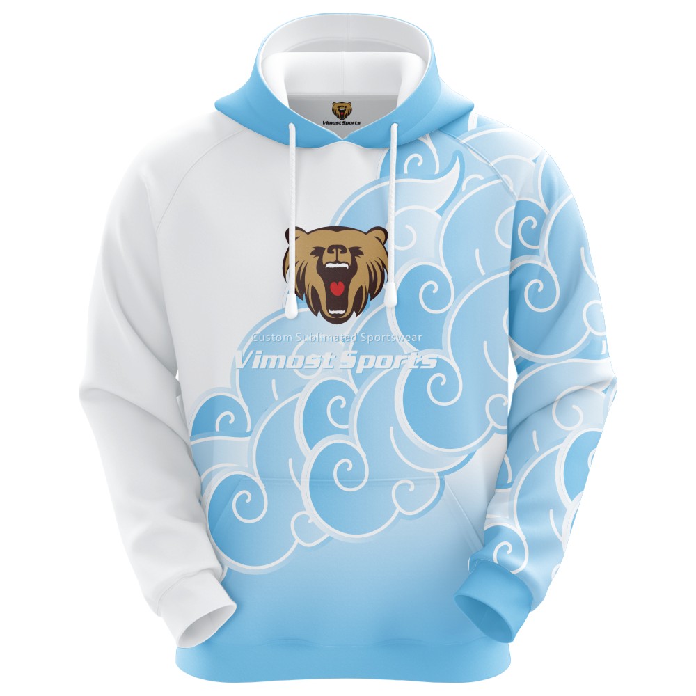 2022 Custom Sublimated Hoodie of Light Blue And White Colors