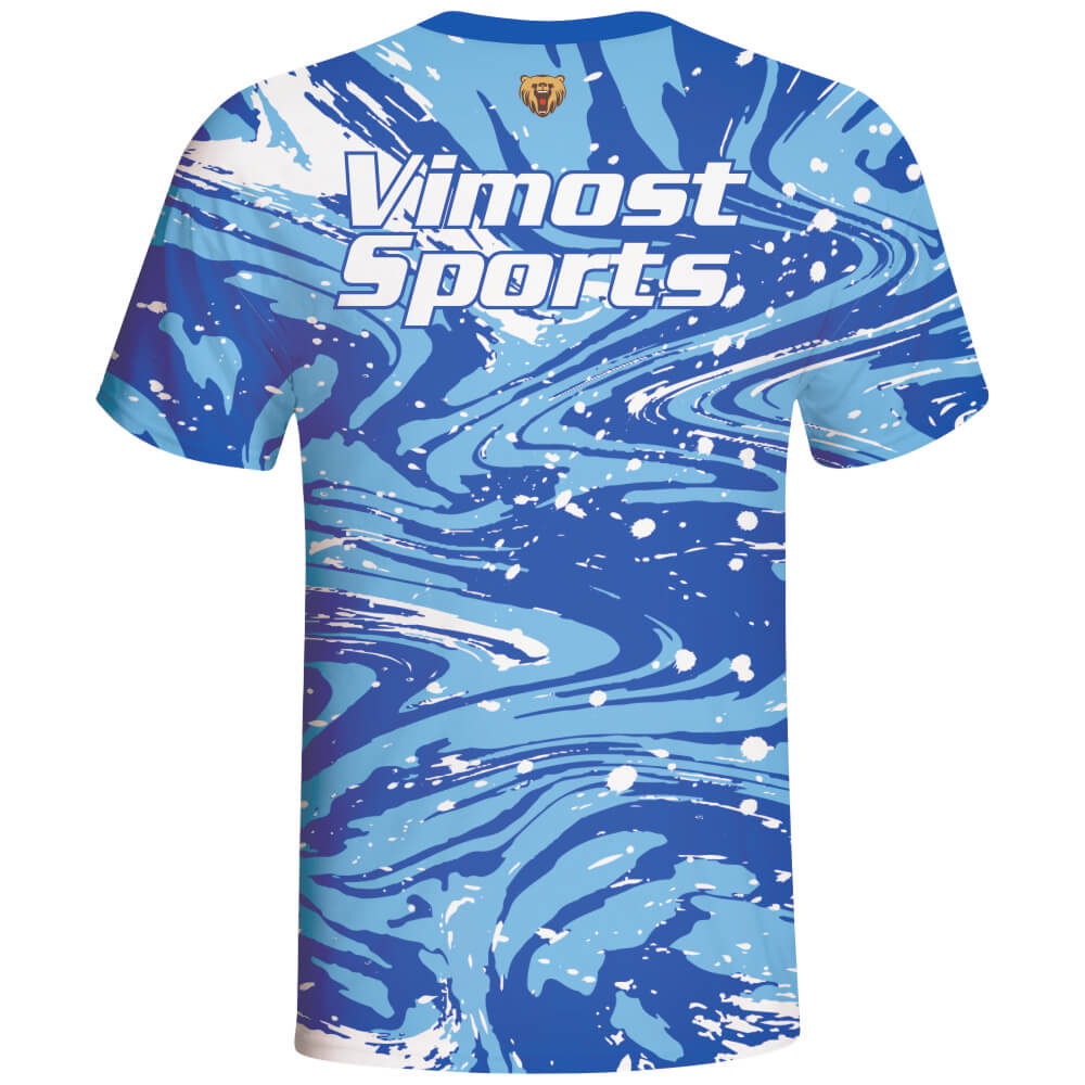  Custom 100% Polyester Blue T-shirt with Sublimation Printing