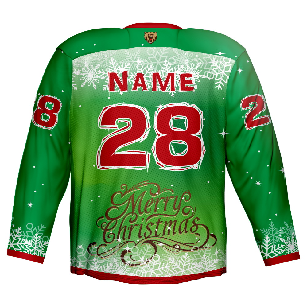 2022 Hot Sublimated Red And Green Ice Hockey Jersey with Fashionable Christmas Design