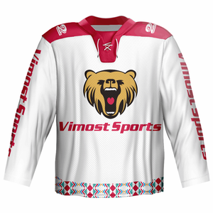 100% Polyester Fully Sublimation Custom Ice Hockey Jerseys of Red And White Colors