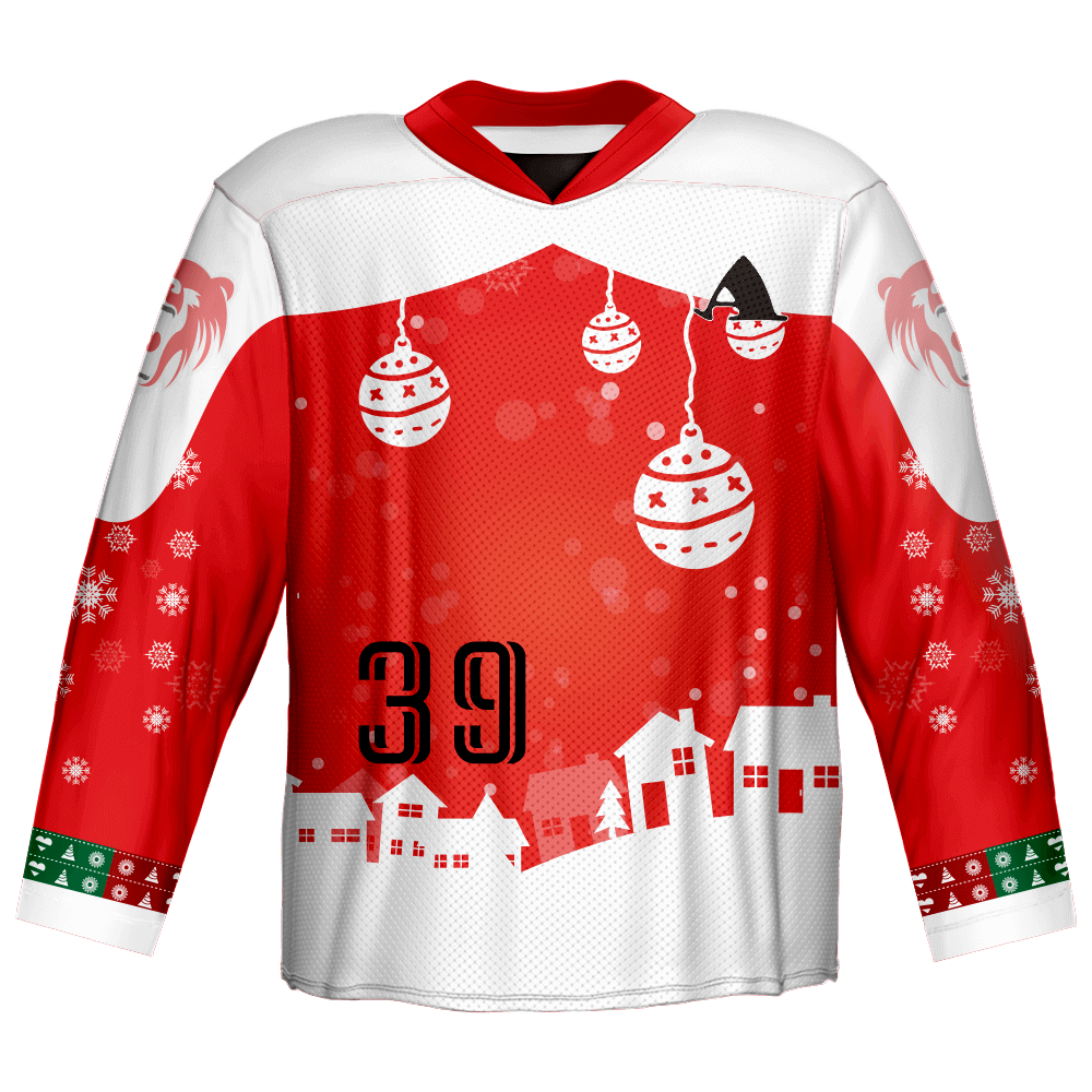  Fully Sublimation Custom Ice Hockey Jersey of Red And White Colors with Fashion Design
