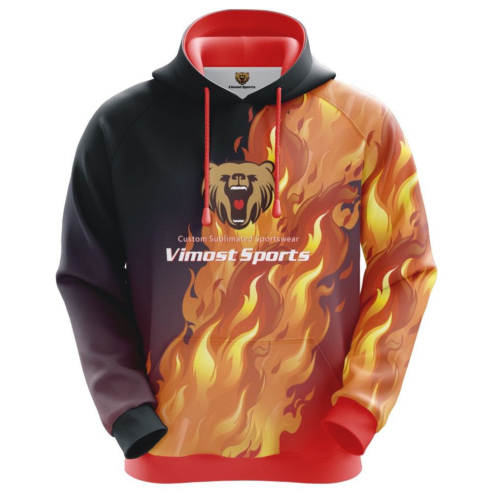 Good Quality Custom Sublimated Black Hoodie of Fire Pattern