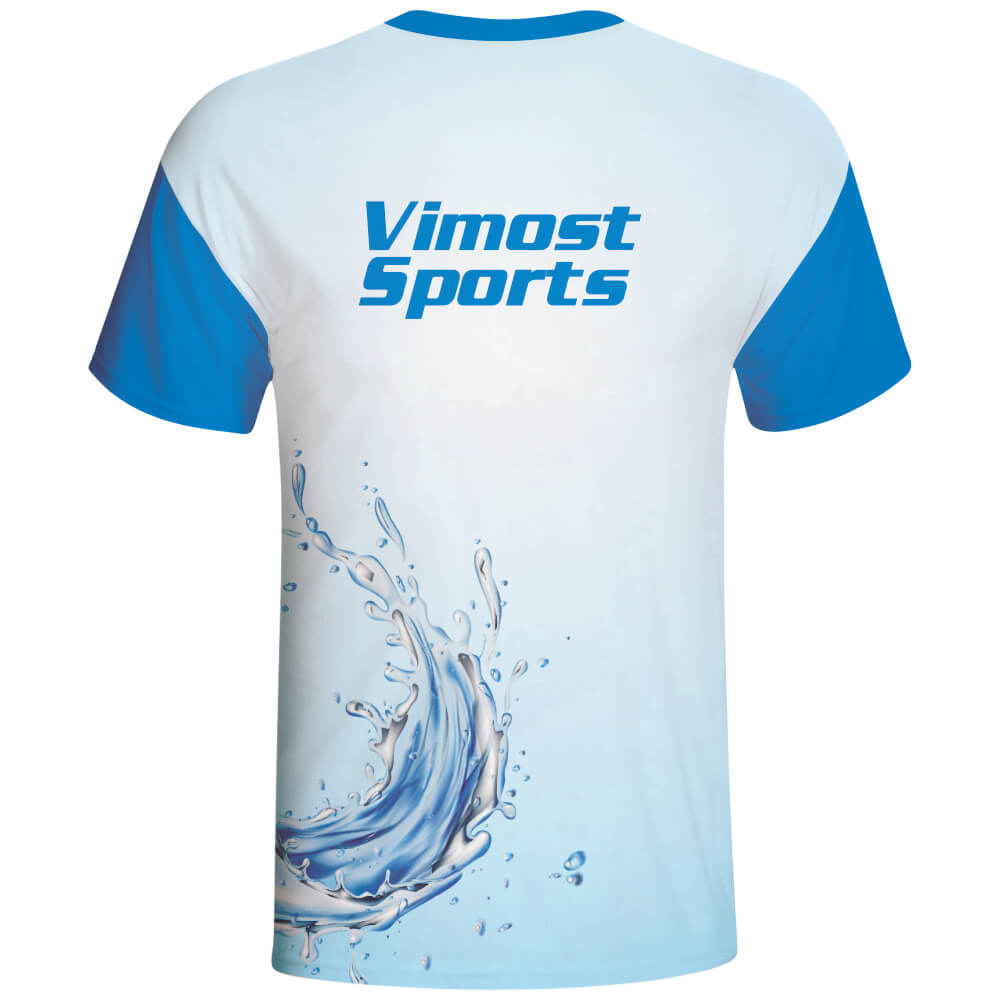  Custom 100% Polyester Good Quality T-shirt with Blue Round Neck