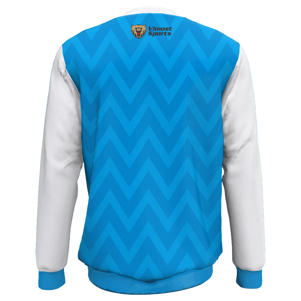 High Quality Sublimated Sweater with Blue Ribbed Cuff And Bottom Hem