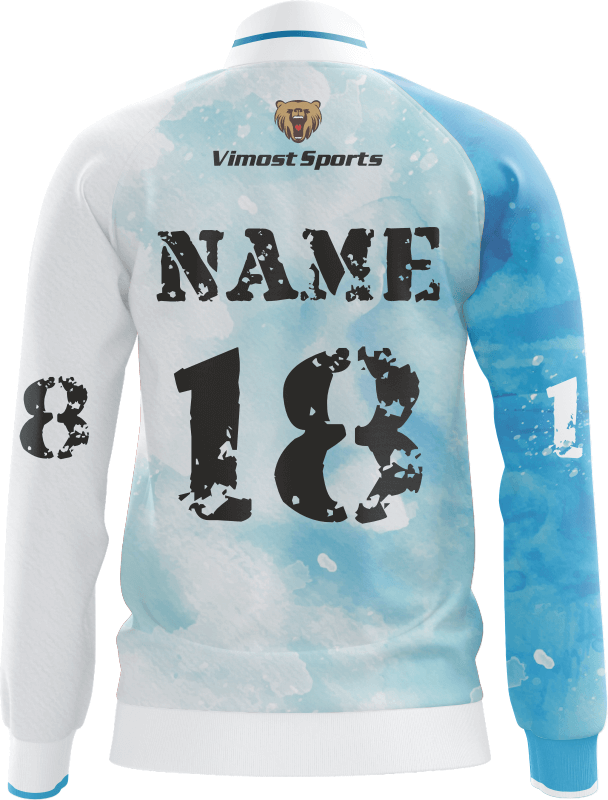 Sublimated Hot White And Blue Jacket with Good Quality at Great Price